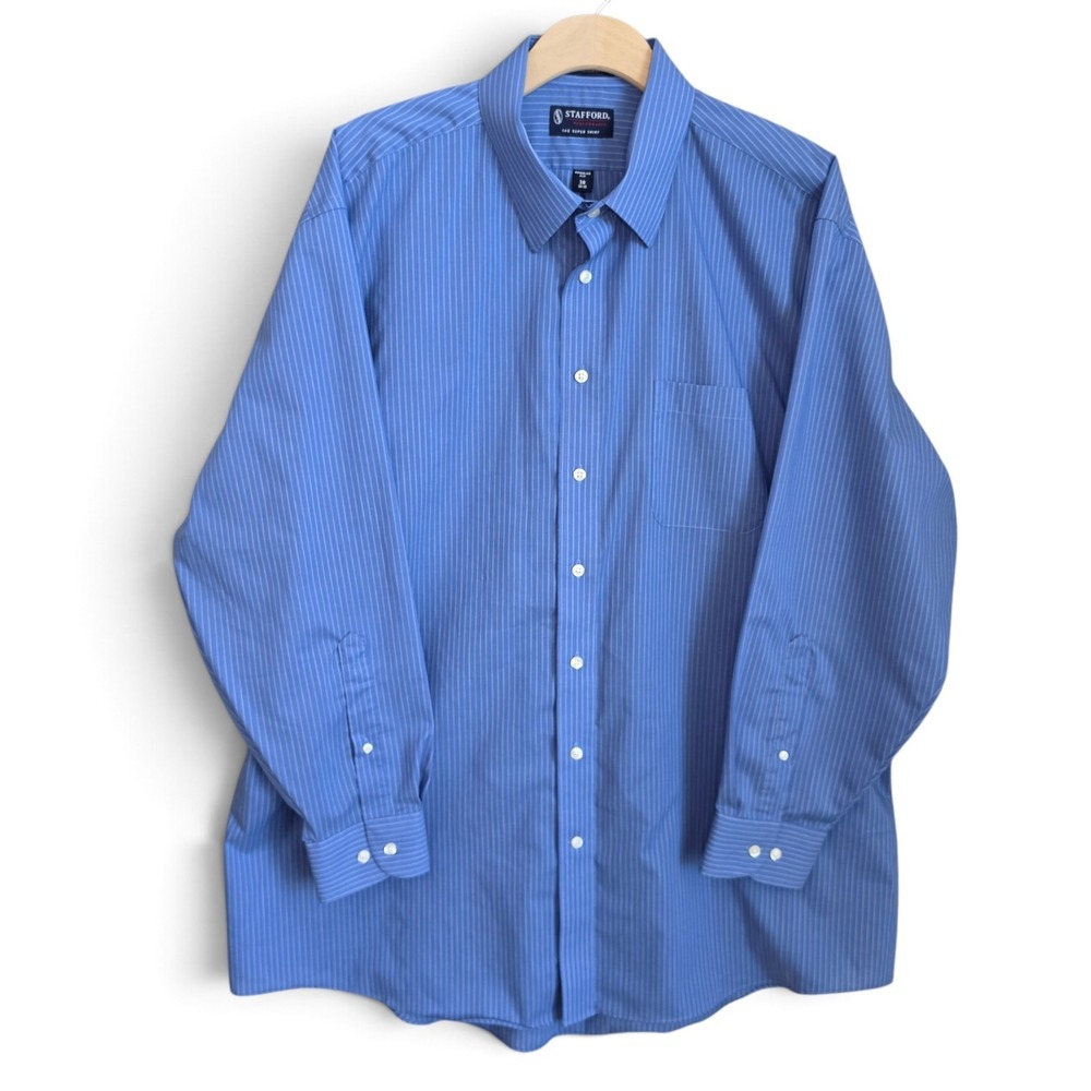 Stafford Dress Shirt Mens 18 34/35 Blue Striped Broadcloth Super Shirt Career